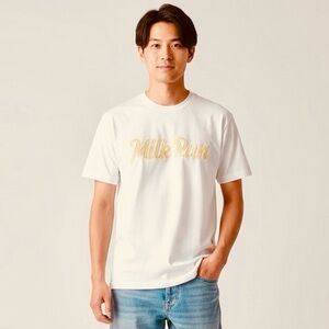 Milk Run Natural Cotton Logo Appliqué T Shirt Size M